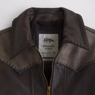 Abercrombie & Fitch Western Genuine Leather Jacket In Black