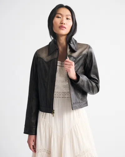 Abercrombie & Fitch Western Genuine Leather Jacket In Black