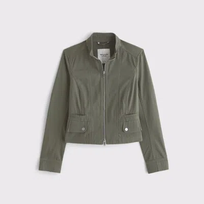 Abercrombie & Fitch Slim Zip Twill Jacket In Green