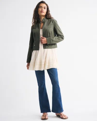 Abercrombie & Fitch Slim Zip Twill Jacket In Green