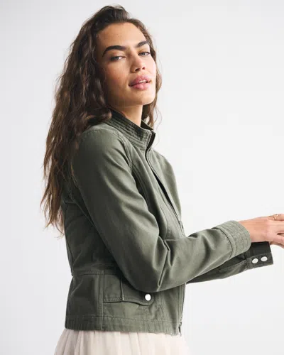 Abercrombie & Fitch Slim Zip Twill Jacket In Green