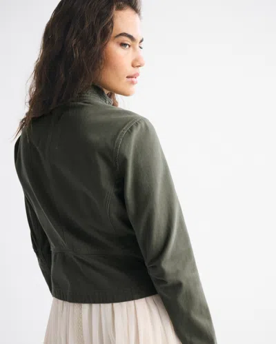 Abercrombie & Fitch Slim Zip Twill Jacket In Green