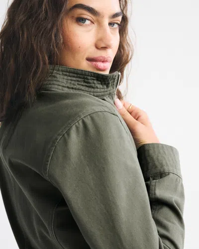 Abercrombie & Fitch Slim Zip Twill Jacket In Green