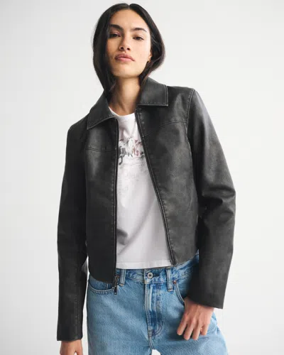 Abercrombie & Fitch Slim Zip Vegan Leather Jacket In Black