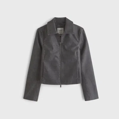 Abercrombie & Fitch Slim Zip Vegan Leather Jacket In Black