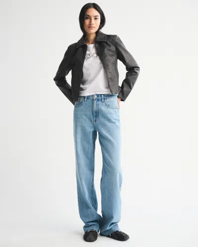 Abercrombie & Fitch Slim Zip Vegan Leather Jacket In Black