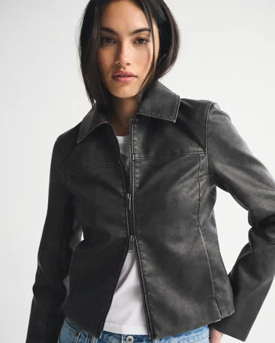 Abercrombie & Fitch Slim Zip Vegan Leather Jacket In Black