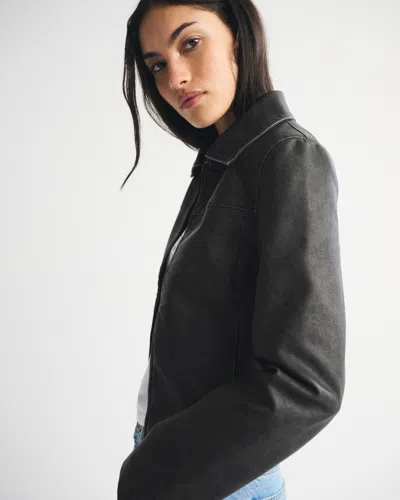 Abercrombie & Fitch Slim Zip Vegan Leather Jacket In Black