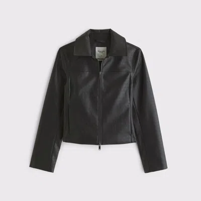 Abercrombie & Fitch Slim Zip Vegan Leather Jacket In Black