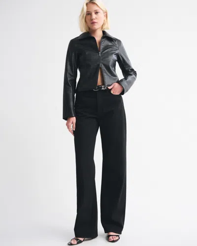 Abercrombie & Fitch Slim Zip Vegan Leather Jacket In Black