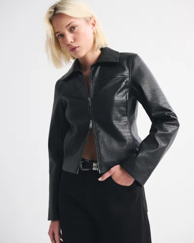 Abercrombie & Fitch Slim Zip Vegan Leather Jacket In Black