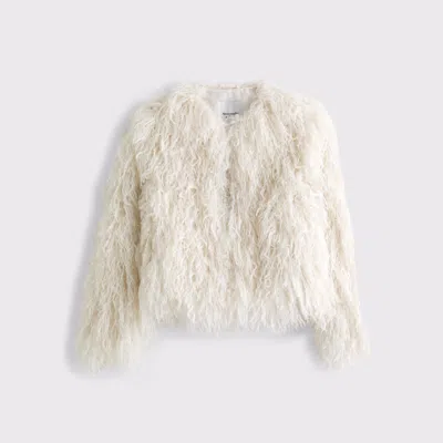 Abercrombie & Fitch Collarless Short Faux Fur Coat In White