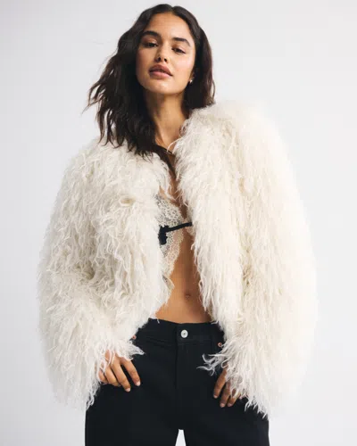 Abercrombie & Fitch Collarless Short Faux Fur Coat In White