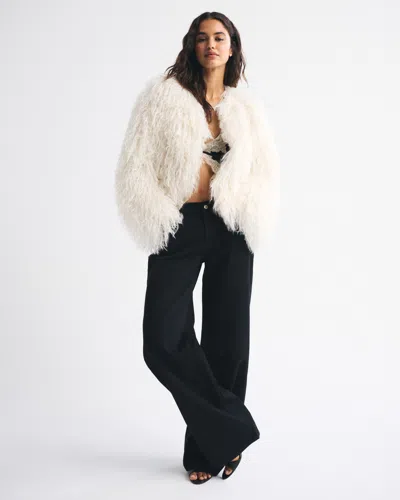Abercrombie & Fitch Collarless Short Faux Fur Coat In White