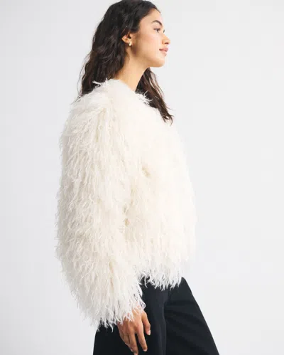 Abercrombie & Fitch Collarless Short Faux Fur Coat In White