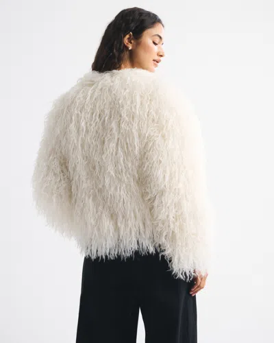 Abercrombie & Fitch Collarless Short Faux Fur Coat In White