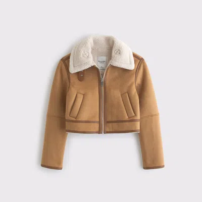 Abercrombie & Fitch Short Vegan Suede Shearling Coat In Brown
