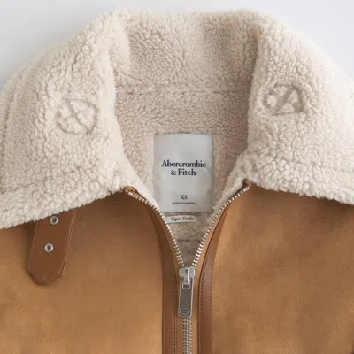 Abercrombie & Fitch Short Vegan Suede Shearling Coat In Brown
