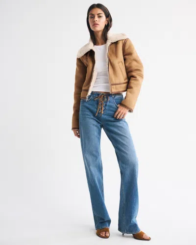 Abercrombie & Fitch Short Vegan Suede Shearling Coat In Brown