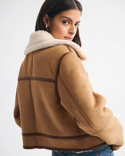 Abercrombie & Fitch Short Vegan Suede Shearling Coat In Brown