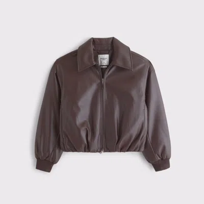 Abercrombie & Fitch Vegan Leather Bubble Hem Coat In Brown
