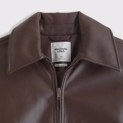 Abercrombie & Fitch Vegan Leather Bubble Hem Coat In Brown