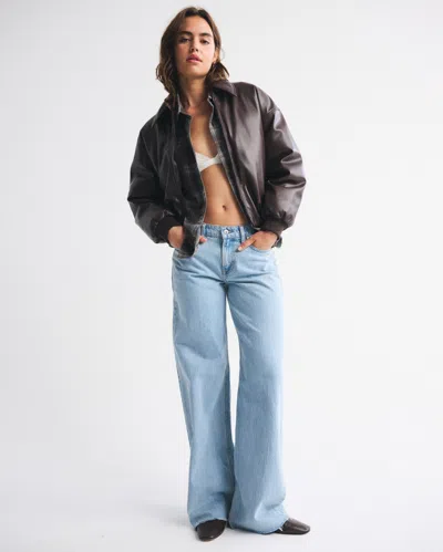 Abercrombie & Fitch Vegan Leather Bubble Hem Coat In Brown