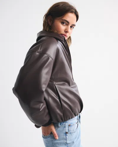 Abercrombie & Fitch Vegan Leather Bubble Hem Coat In Brown