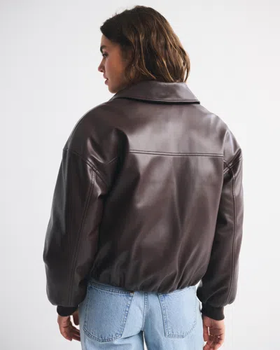 Abercrombie & Fitch Vegan Leather Bubble Hem Coat In Brown