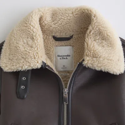 Abercrombie & Fitch Short Vegan Leather Shearling Coat In Brown
