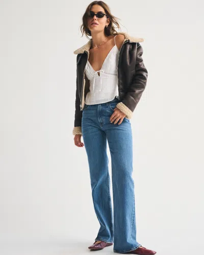 Abercrombie & Fitch Short Vegan Leather Shearling Coat In Brown