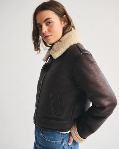 Abercrombie & Fitch Short Vegan Leather Shearling Coat In Brown