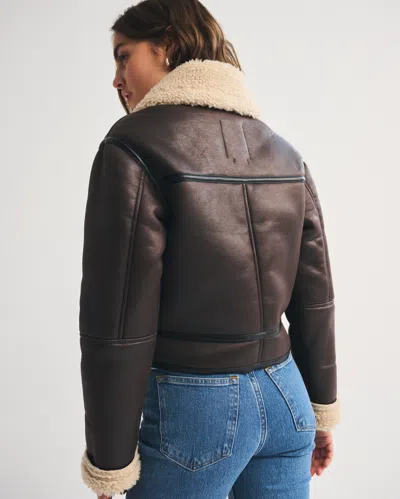 Abercrombie & Fitch Short Vegan Leather Shearling Coat In Brown