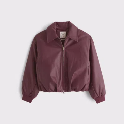Abercrombie & Fitch Vegan Leather Bubble Hem Coat In Burgundy