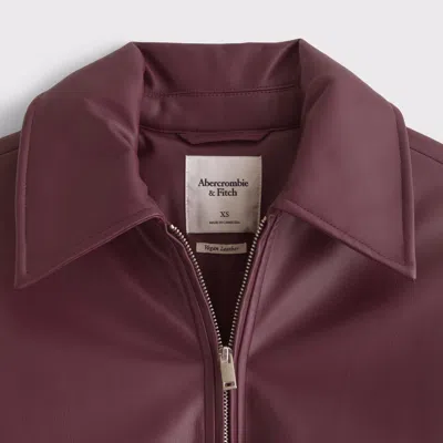 Abercrombie & Fitch Vegan Leather Bubble Hem Coat In Burgundy