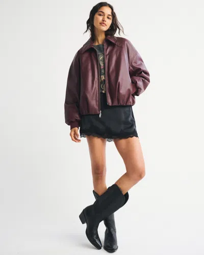 Abercrombie & Fitch Vegan Leather Bubble Hem Coat In Burgundy