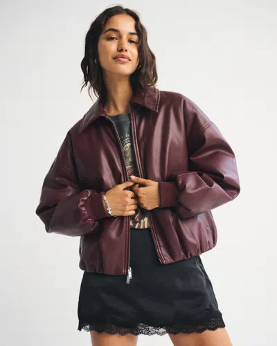 Abercrombie & Fitch Vegan Leather Bubble Hem Coat In Burgundy