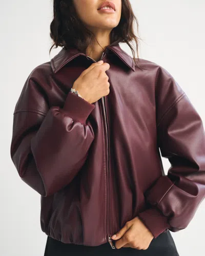 Abercrombie & Fitch Vegan Leather Bubble Hem Coat In Burgundy