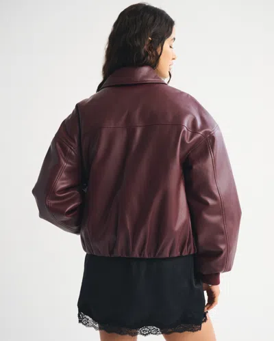 Abercrombie & Fitch Vegan Leather Bubble Hem Coat In Burgundy