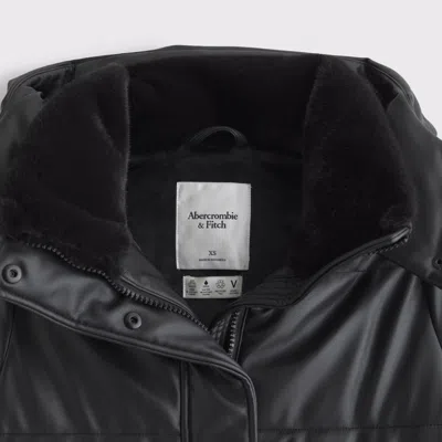 Abercrombie & Fitch Vegan Leather Long Puffer In Black