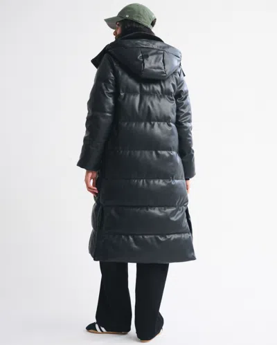 Abercrombie & Fitch Vegan Leather Long Puffer In Black