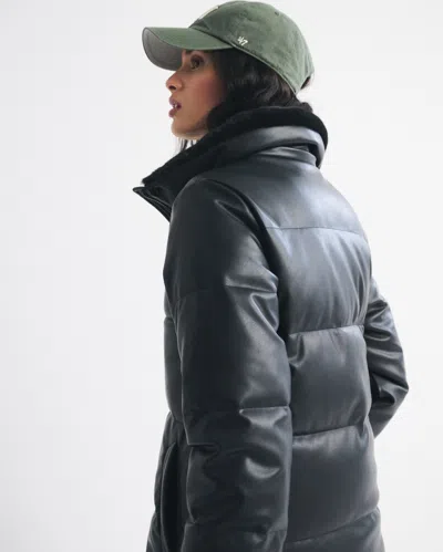 Abercrombie & Fitch Vegan Leather Long Puffer In Black