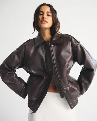 Abercrombie & Fitch Vegan Leather Bomber Jacket In Black