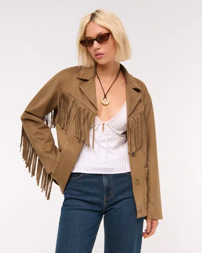 Abercrombie & Fitch Vegan Suede Fringe Jacket In Brown
