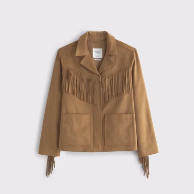 Abercrombie & Fitch Vegan Suede Fringe Jacket In Brown