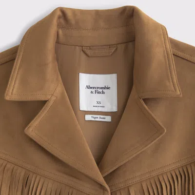 Abercrombie & Fitch Vegan Suede Fringe Jacket In Brown