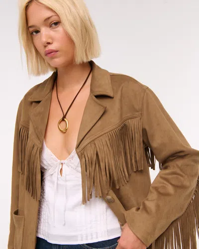 Abercrombie & Fitch Vegan Suede Fringe Jacket In Brown