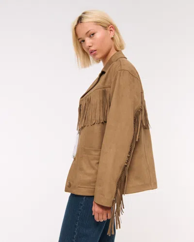 Abercrombie & Fitch Vegan Suede Fringe Jacket In Brown