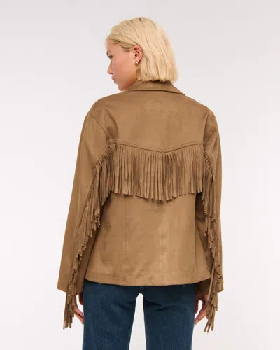 Abercrombie & Fitch Vegan Suede Fringe Jacket In Brown
