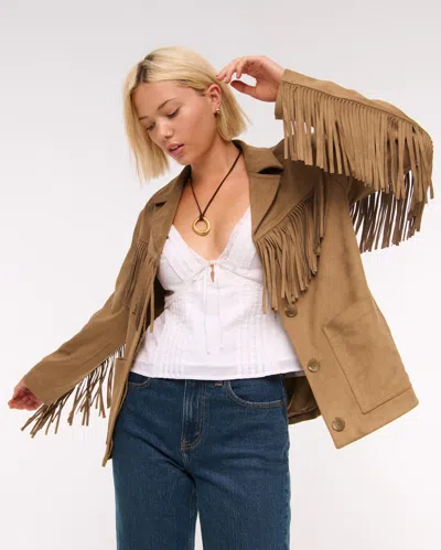 Abercrombie & Fitch Vegan Suede Fringe Jacket In Brown